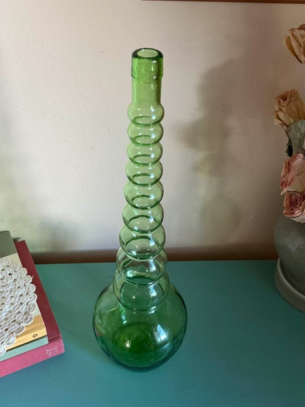 Vintage Green Glass Bubble Vase | 19” Tall Sculptural Statement Piece